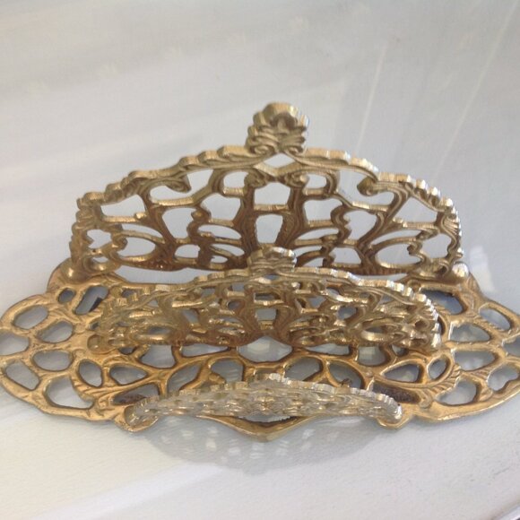Vintage Brass 2 Compartment Ornate Mail Organizer - Picture 2 of 5